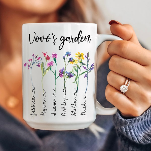 Grandmas garden mug, Custom mug with grandchildren names, Flower mug, Nana mug,Portuguese mug, Mothers day mug, Grandkids gift, Mom gift
