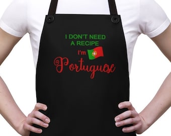 Grembiule da cucina portoghese, non ho bisogno di una ricetta, Decorazioni portoghesi, Regali per lo chef, Accessori da cucina, Regalo per fornaio, Grembiule nero