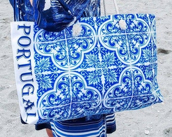 Portuguese Azulejos Weekend bag, Portugal Tote, Portuguese Tiles travel bag, Personalized Tote, Custom Carry on bag, Portugal pride gifts