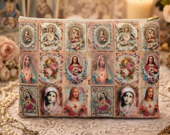 Virgin Mary Jesus Cosmetic Bag, Religious Travel Accessory Pouch