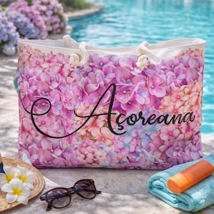 Pink Hydrangea Weekender Bag, Floral Azores Islands Tote
