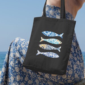Portuguese Sardine Eco Tote, Portugal Gift, Cotton Shopping Tote, Reusable Mediterranean Bag, Portuguese Fish, Beach Travel Bag, Sardinhas