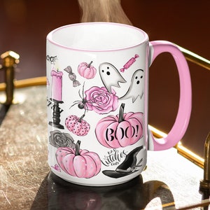 Pink Gothic Halloween Mug, Pink Pumpkins, Witch Mug, Boo Coffee Cup, Gifts for her, Witch Please, Spooky Ghost, Skull Mug, Halloween gift