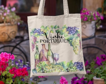 Portuguese Wine Tote, Cotton Tote Bag, Vinho Gift, Gift for wine lovers, Portugal Gifts, Portuguese Wine, Gift for him her