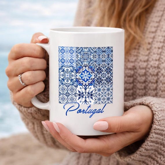 Portugal coffee mug, Portuguese azulejo mug, Blue and White tile pattern mug, Portugal gifts, Portugal lover, Portugal souvenir, Custom mug