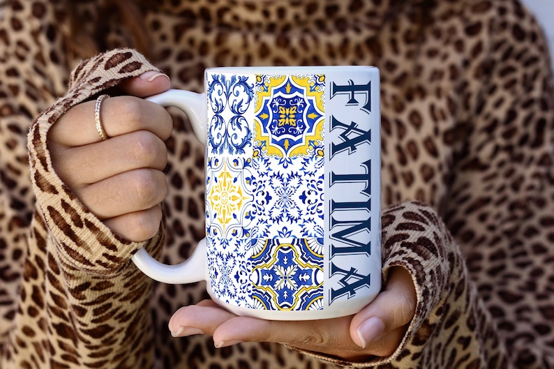 Taza de azulejos portugueses, taza personalizada, taza de Portugal personalizada, regalos de Portugal, taza portuguesa, orgullo portugués, taza de azulejos azules con nombre imagen 2