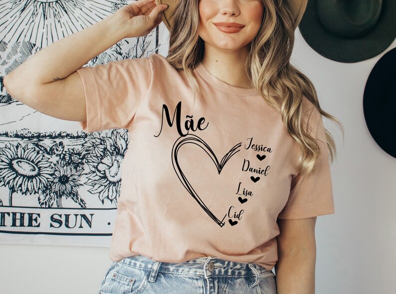 Custom Grandma tshirt, Portuguese Vovo shirt, Mothers day shirt for Grandmother, Best Nana shirt, Gigi tshirt, Grandkids tshirt with names Heather Peach