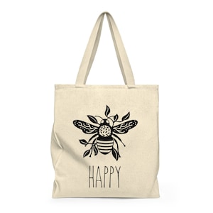 Bee Happy Cotton Tote Save the Bees Bag Reusable Large Tote - Etsy