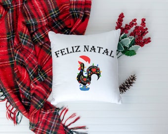 Feliz Natal Portuguese Barcelos Rooster Pillow, Galo de Barcelos, Portuguese Decor, Christmas Pillow, Holiday Accent Pillow, Portugal Gifts