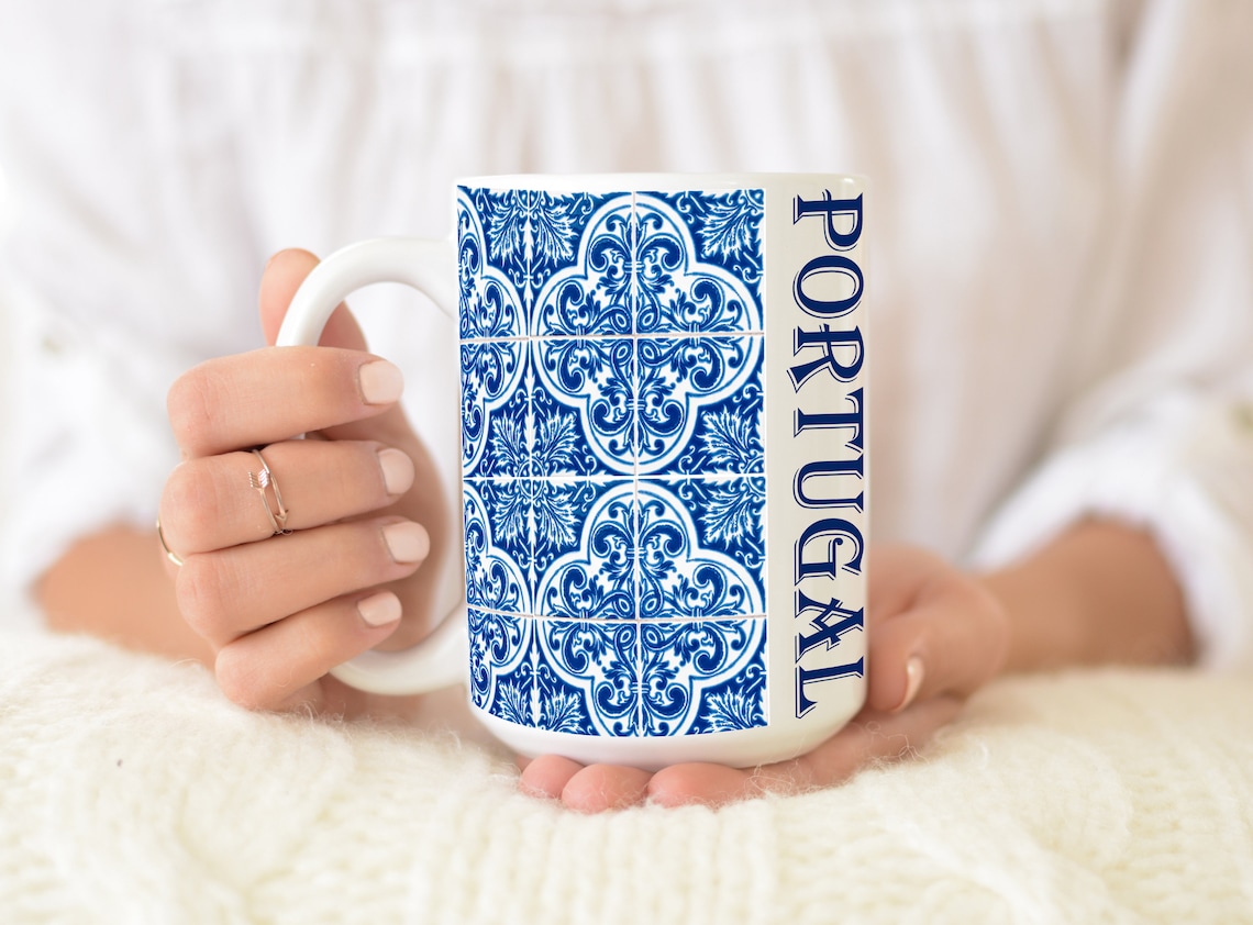 Personalized Portuguese mug Blue Azulejo tile mug Custom | Etsy