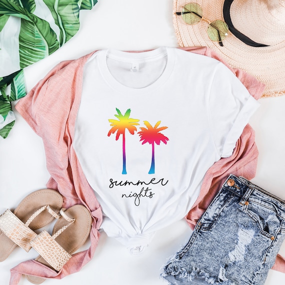 Summer Nights T-shirt, Palm Trees Tee, T-shirt for Summer, Vacation Shirt, Vacay Jersey Tee, Summer Loving, Beach T-shirt, Beach Bum Cover
