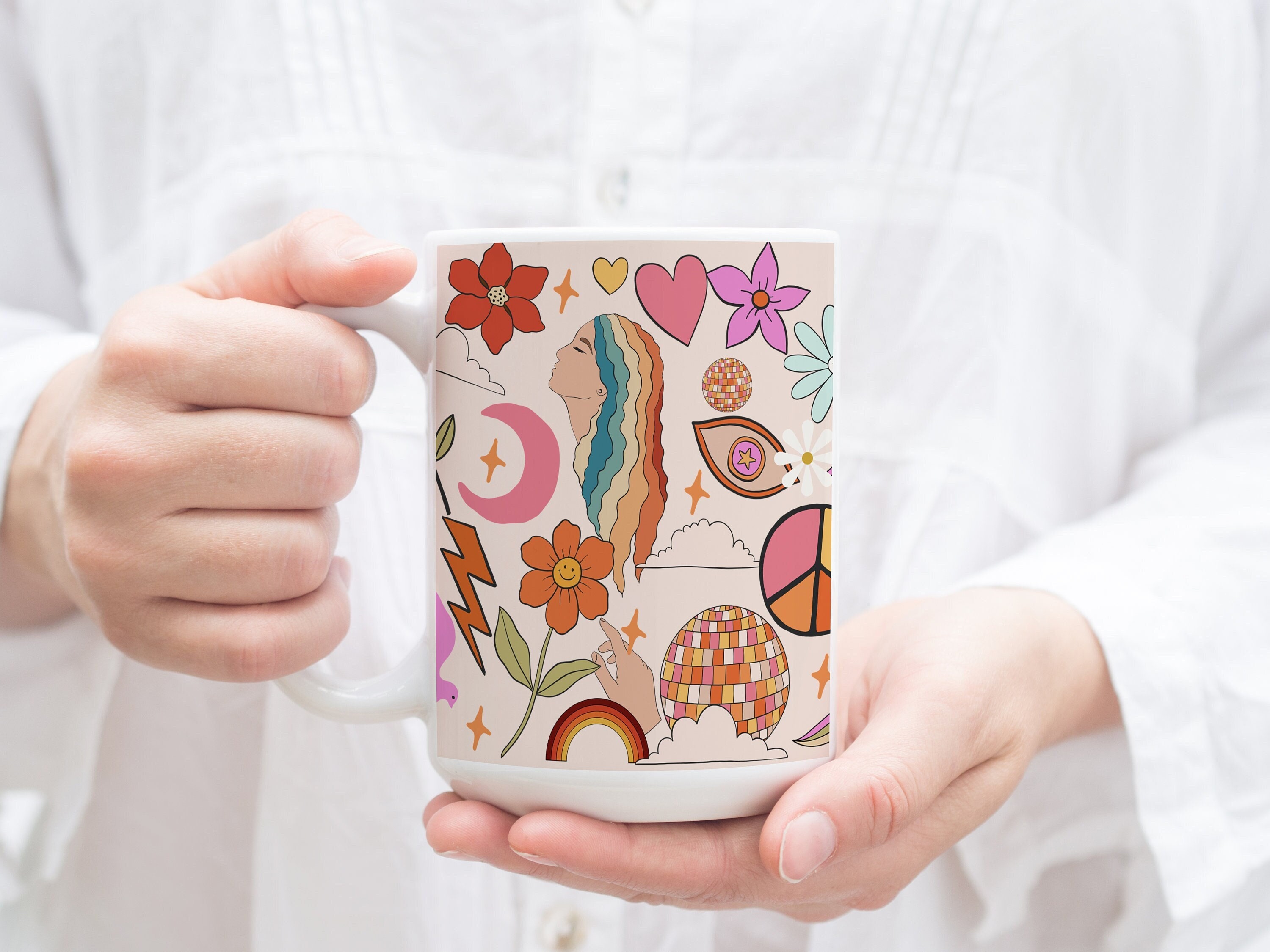 Buy Retro Hippie Mug,groovy 70s Mug, Peace and Love Coffee