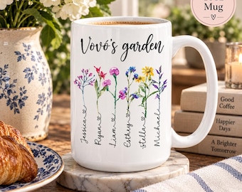 Grandmas garden mug, Custom mug with grandchildren names, Flower mug, Nana mug,Portuguese mug, Mothers day mug, Grandkids gift, Mom gift