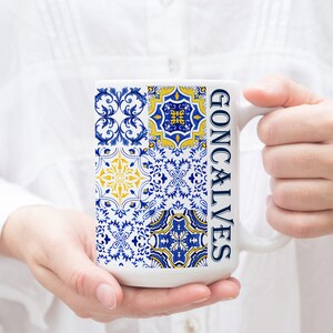 Taza de azulejos portugueses, taza personalizada, taza de Portugal personalizada, regalos de Portugal, taza portuguesa, orgullo portugués, taza de azulejos azules con nombre imagen 3