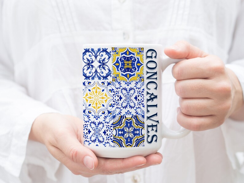 Taza de azulejos portugueses, taza personalizada, taza de Portugal personalizada, regalos de Portugal, taza portuguesa, orgullo portugués, taza de azulejos azules con nombre imagen 3