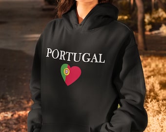 JHDKDGH-N Heart Shaped Portugal Flag Back Print Long Sleeve Hoodie for Men 
