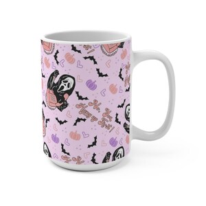 Pink Halloween mug,Pastel halloween,Ghost mug,Scary movie mug,Horror movie fan,Horror lover gift,Purple Halloween,Retro bats mug,Spooky mug image 6