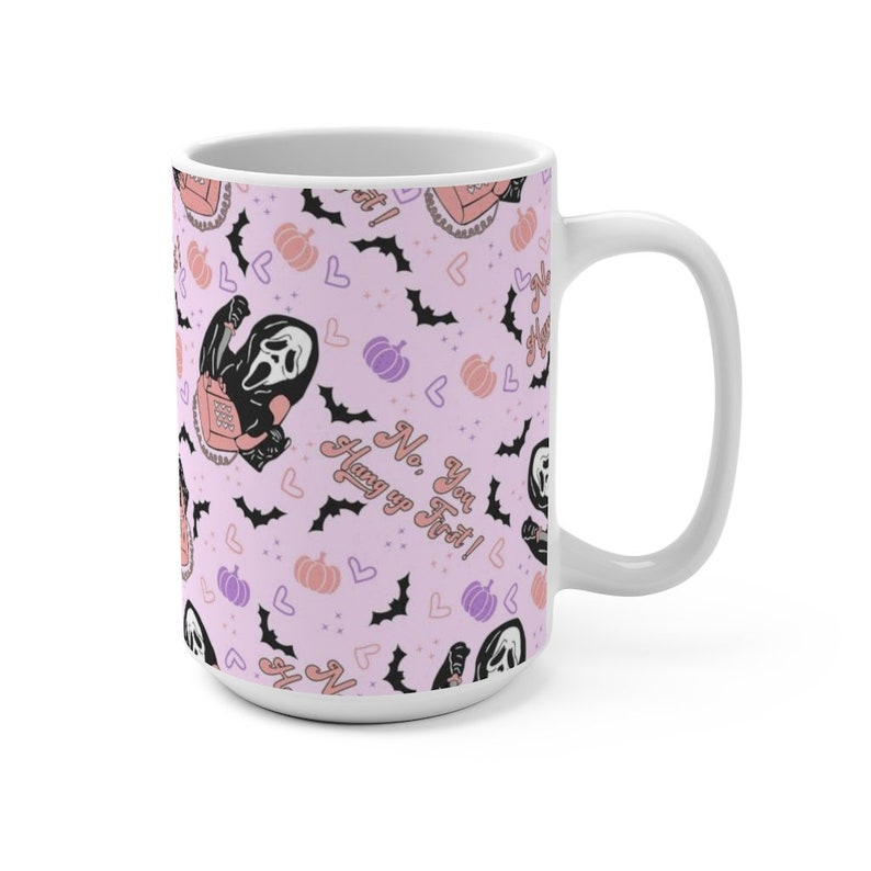 Pink Halloween mug,Pastel halloween,Ghost mug,Scary movie mug,Horror movie fan,Horror lover gift,Purple Halloween,Retro bats mug,Spooky mug image 6