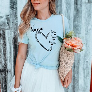 Custom Grandma tshirt, Portuguese Vovo shirt, Mothers day shirt for Grandmother, Best Nana shirt, Gigi tshirt, Grandkids tshirt with names Heather Ice Blue