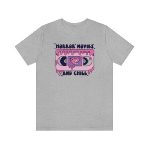 Horror movies and chill tshirt, Halloween tshirt, Pink Halloween shirt,Girly Halloween, Retro Groovy shirt, Scary movie tee, Spooky shirt image 5
