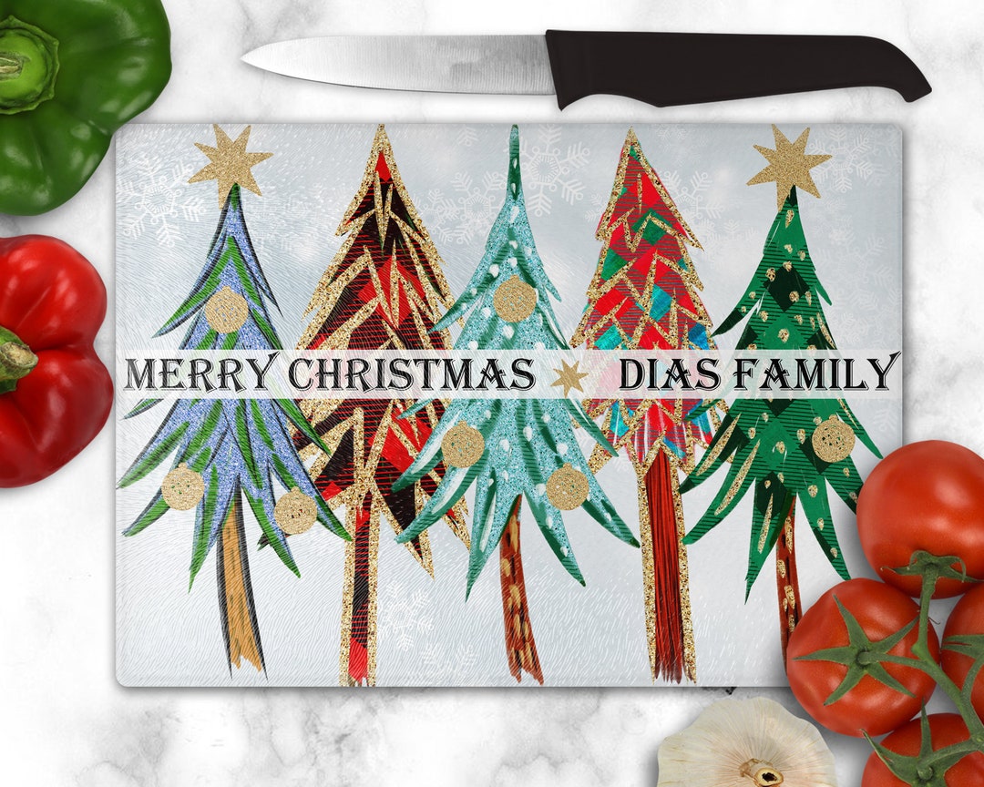 Personalized Merry Christmas Glass Cutting Board, Christmas Kitchen ...