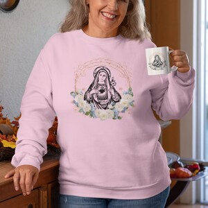 Virgin Mary Sweatshirt, Floral Sweater, Religious Sweatshirt, Catholic Gifts, Christian Gifts, Inspirational Top, Spiritual Sweatshirt bild 2