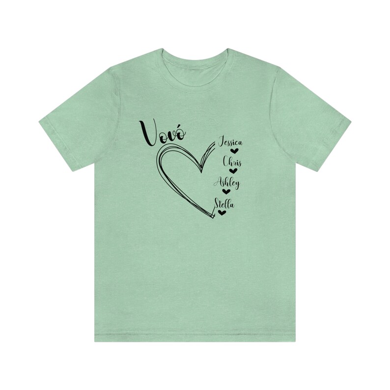 Custom Grandma tshirt, Portuguese Vovo shirt, Mothers day shirt for Grandmother, Best Nana shirt, Gigi tshirt, Grandkids tshirt with names Heather Mint