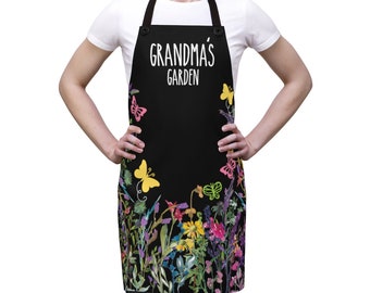 Grandma's Garden Apron, Wildflowers Gardener Apron, Florist Apron, Botanical Apron, Gift Grandma, Butterfly Floral Apron, Gardening Gifts