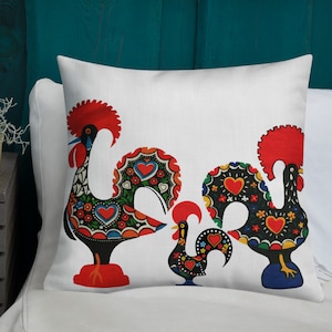 Portuguese Barcelos Rooster Pillow, Good Luck Accent Decor