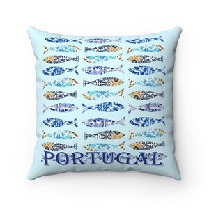 Portugal Sardine Blue Pillow, Portuguese Home Decor, Portugal Gifts, Blue Azulejos decor, Housewarming gift, Sardinhas Throw pillow cover