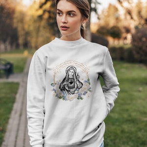 Virgin Mary Sweatshirt, Floral Sweater, Religious Sweatshirt, Catholic Gifts, Christian Gifts, Inspirational Top, Spiritual Sweatshirt bild 3