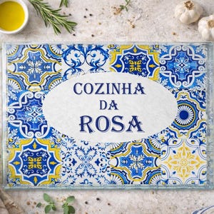 Planche à découper en verre personnalisée, plateau de service Portugal, azulejos portugais, planche à découper en carrelage personnalisée, cadeau de pendaison de crémaillère, décoration de cuisine