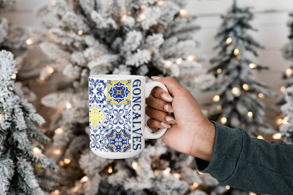 Portuguese Azulejos Mug, Personalized mug, Custom Portugal Mug, Portugal Gifts, Portuguese mug, Portuguese Pride, Blue tile mug with name