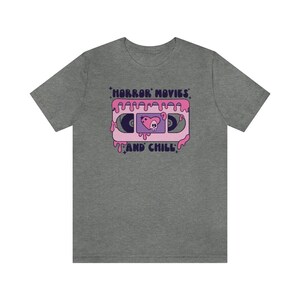 Horror movies and chill tshirt, Halloween tshirt, Pink Halloween shirt,Girly Halloween, Retro Groovy shirt, Scary movie tee, Spooky shirt image 6