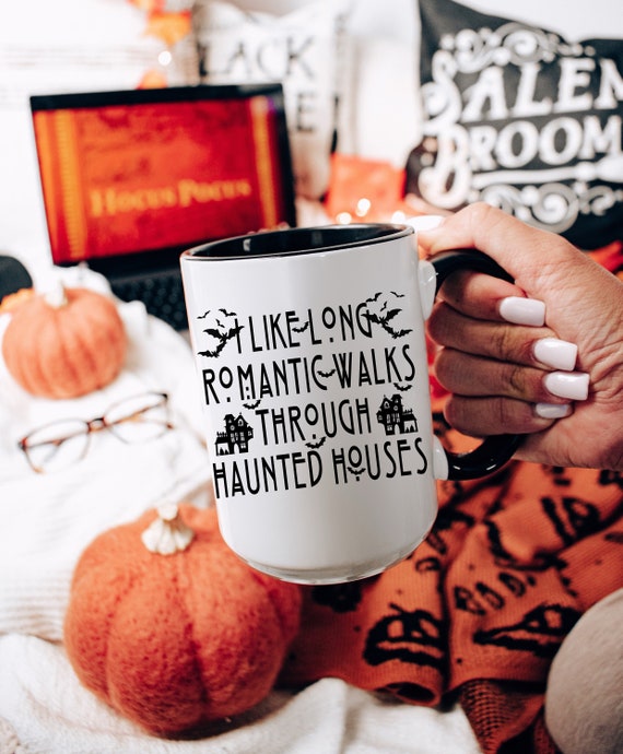 Halloween lover mug,Horror mug,Haunted coffee cup,Spooky mug,Mystical mug,Witchy mug,Halloween gifts,Romantic walks through haunted houses