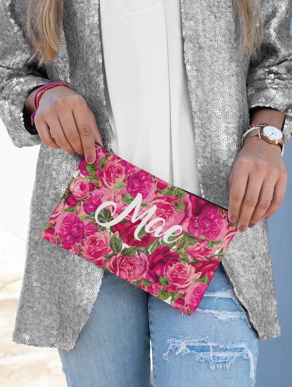 Portuguese Mom Makeup Bag, Mae Cosmetic Clutch, Mother's Day Gifts, Pink Roses Makeup Pouch, Floral Change Purse, Gifts Mom
