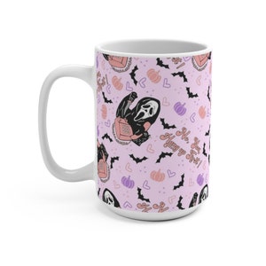 Pink Halloween mug,Pastel halloween,Ghost mug,Scary movie mug,Horror movie fan,Horror lover gift,Purple Halloween,Retro bats mug,Spooky mug image 7