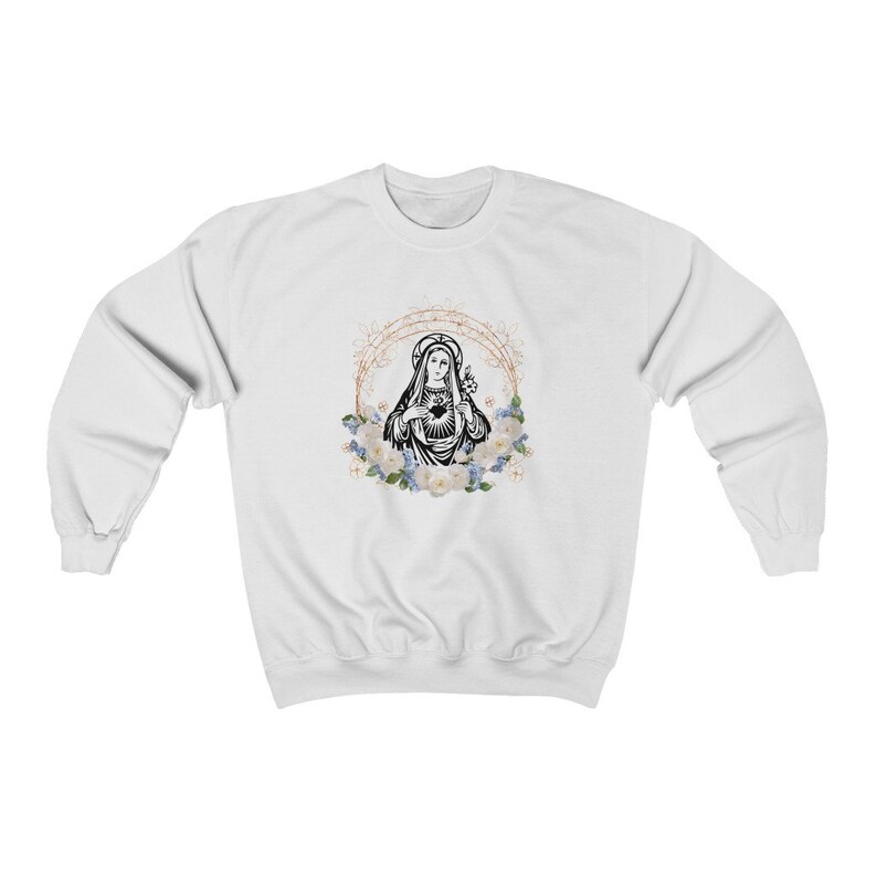 Virgin Mary Sweatshirt, Floral Sweater, Religious Sweatshirt, Catholic Gifts, Christian Gifts, Inspirational Top, Spiritual Sweatshirt bild 6