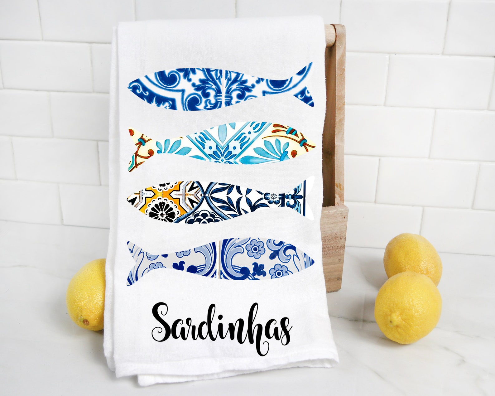 Portuguese Sardines Tea Towel Mediterranean Kitchen Dish Etsy