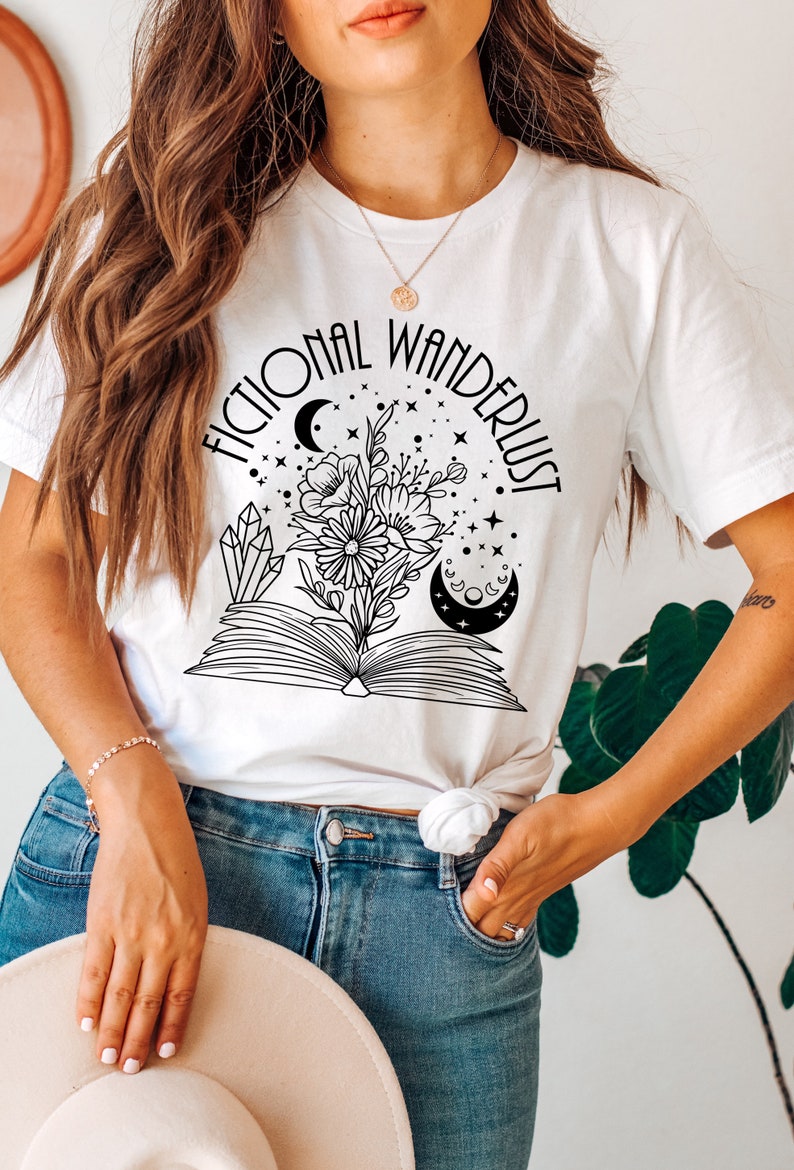 Fictional wanderlust tshirt, Dark Academia tee, Fantasy shirt, Celestial tshirt, Book lover, Bookish gifts, Booktok, Reader gifts,Bookworm White