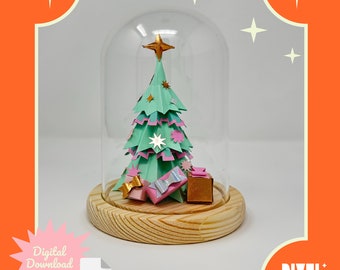 DIY Paper Christmas Tree Cloche SVG Cut File | Retro-inspired, Kitsch | 3D SVG Instant Download for Cutting Machines