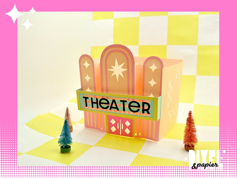 DIY Retro Whimsical Theater Paper House with Digital Instant Download3D SVGCut FilesPaper Lantern Home DecorChristmas Village image 3