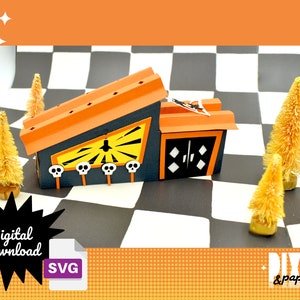 DIY Midcentury Halloween Palm Springs Oasis Paper House with Digital Instant Download|3D SVG|Cut Files|Glitter Christmas Village