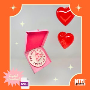 Tarjeta de caja de pizza para el día de San Valentín divertida, archivo SVG para cortar, inspiración retro kitsch, artesanía en papel 3D SVG, descarga instantánea, archivo para máquina de corte