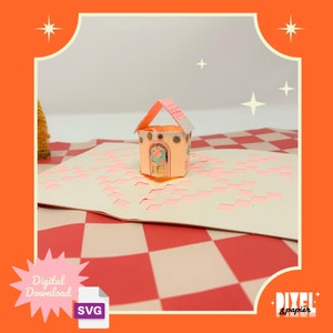 Spread Holiday Cheer with a Retro Christmas Pop-Up Card Instant Digital Download | DIY Happy Holiday Paper House|3D SVG Card Template