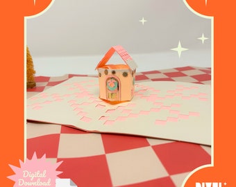 Spread Holiday Cheer with a Retro Christmas Pop-Up Card Instant Digital Download | DIY Happy Holiday Paper House|3D SVG Card Template