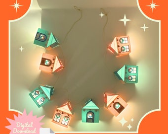 DIY Paper Christmas Village Garland SVG Cut File | Retro-inspired, Kitsch | 3D SVG Instant Download for Cutting Machines