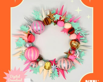 DIY Kitsch Winter Holiday Paper Wreath SVG Cut Files | 3D SVG Instant Download | Christmas Holiday Decor|Cutting Machines