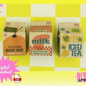 Retro Milk Carton Items Digital Download | Pretend Dramatic Play | Instant PDF | Printable | Toddler and kids crafting activity | DIY