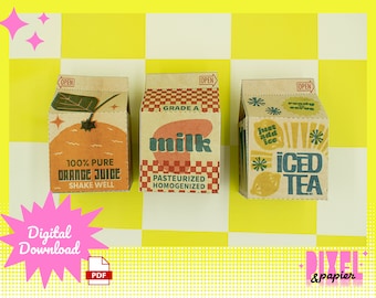 Retro Milk Carton Items Digital Download | Pretend Dramatic Play | Instant PDF | Printable | Toddler and kids crafting activity | DIY